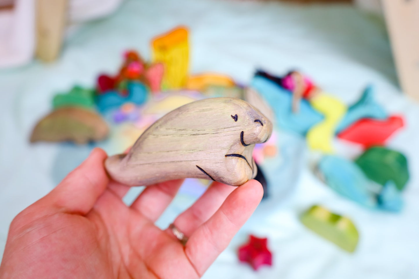 Wooden Manatee Toy- Mom Or Baby Manatee