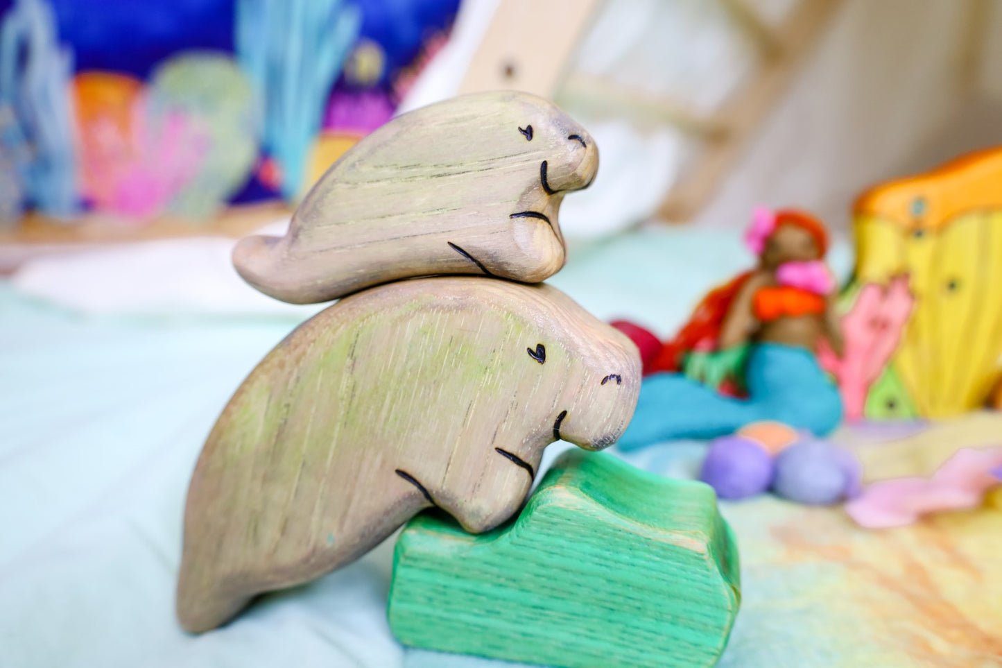 Wooden Manatee Toy- Mom Or Baby Manatee