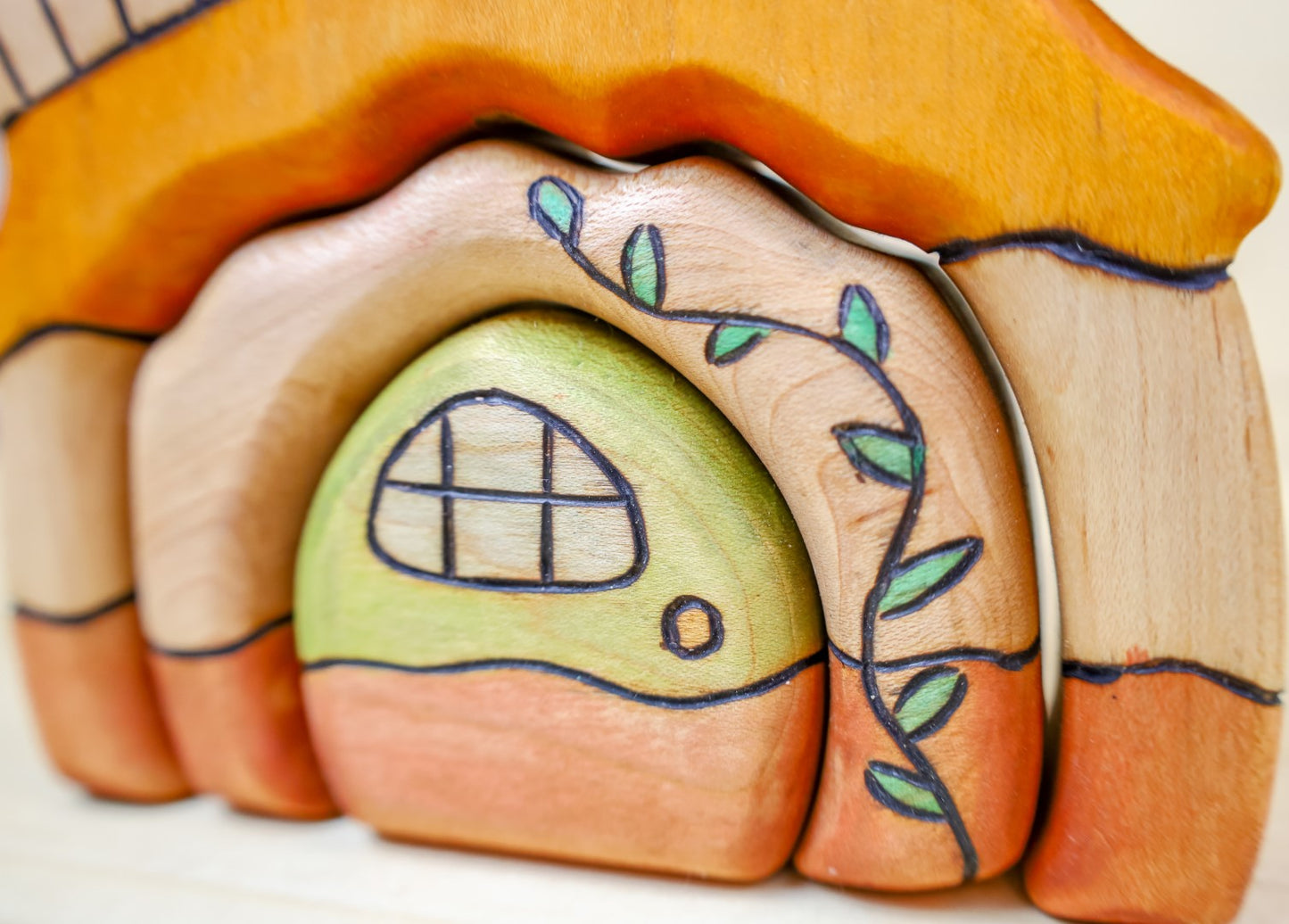 Mushroom Cottage Large 4-Piece Wooden Stacking Puzzle