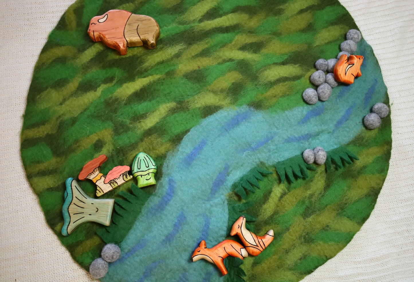 Large Round River Rock Felted Playmat