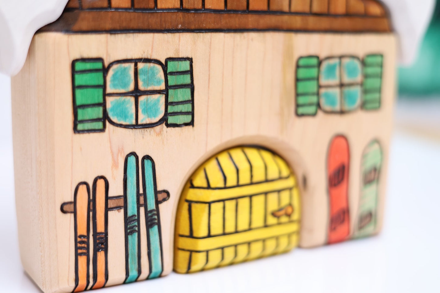 Large Wooden 4-Piece Ski Lodge Stacking Puzzle