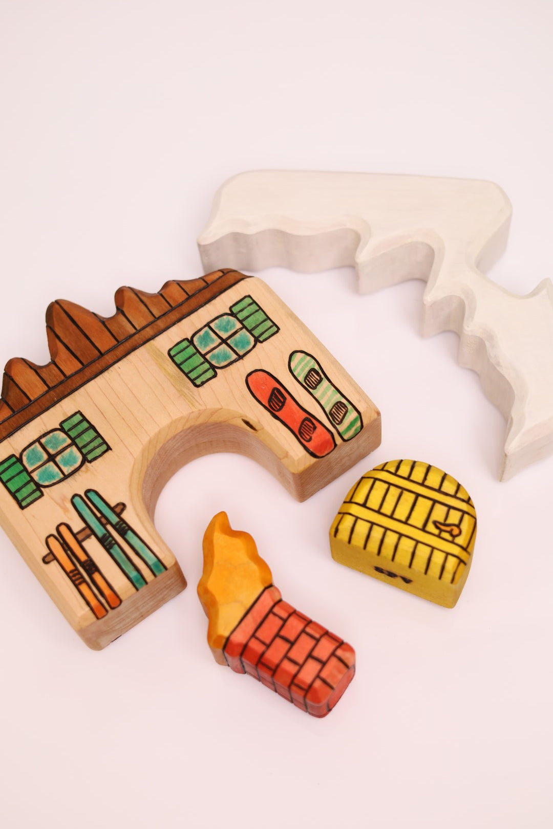 Large Wooden 4-Piece Ski Lodge Stacking Puzzle