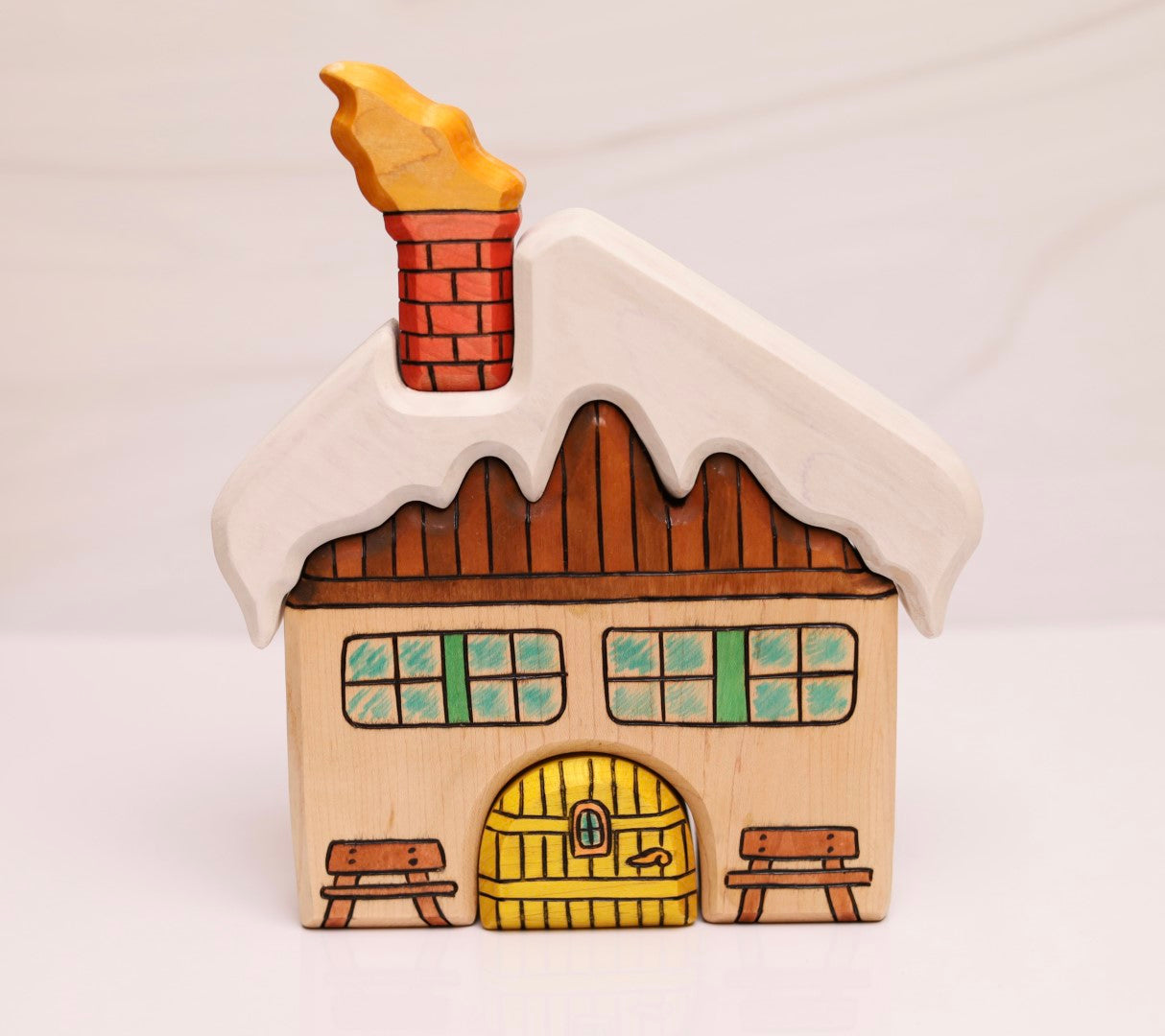 Large Wooden 4-Piece Ski Lodge Stacking Puzzle