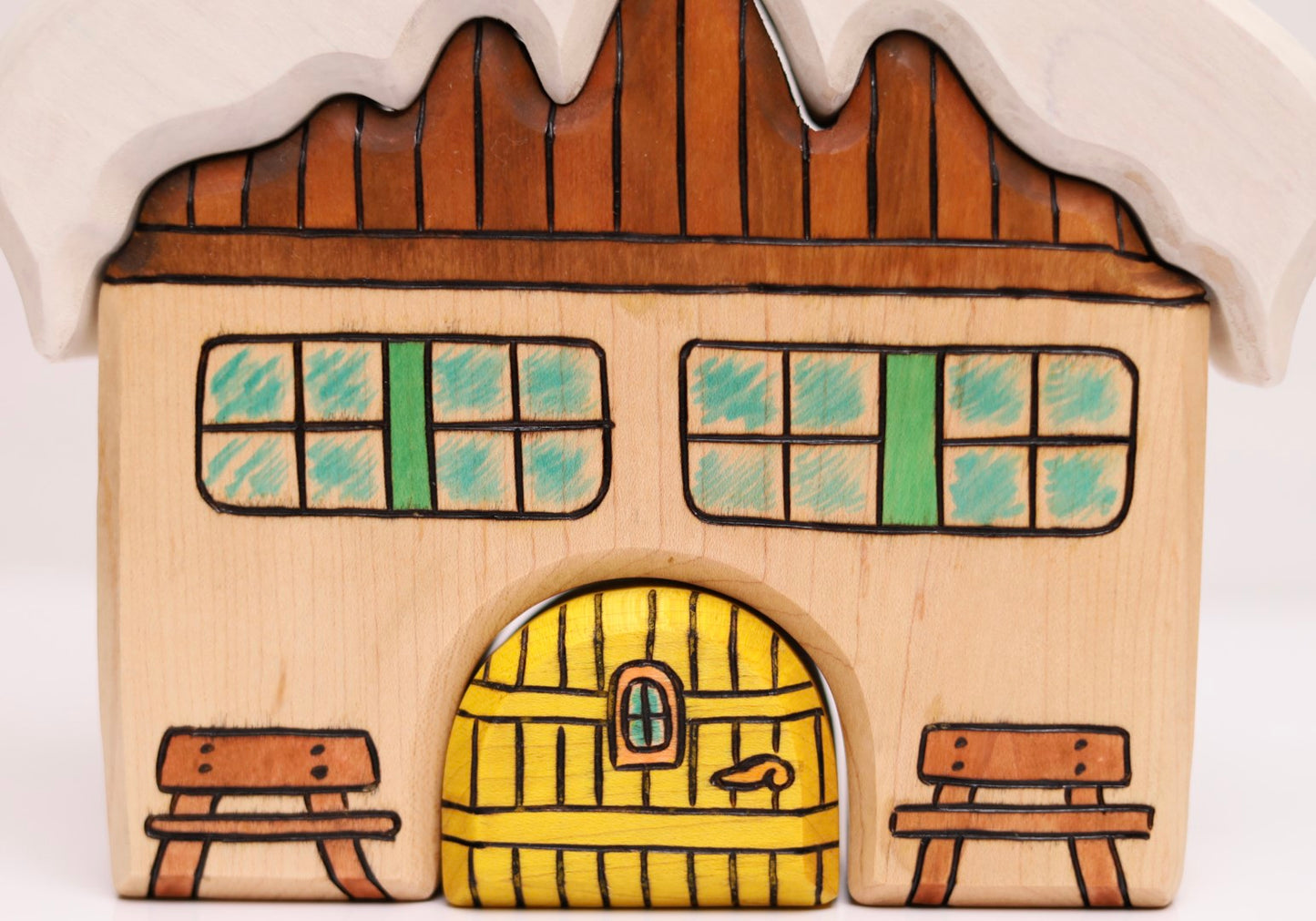 Large Wooden 4-Piece Ski Lodge Stacking Puzzle