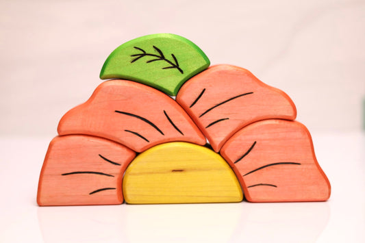 Hand Cut Wooden 6-Piece Flower Stacking Puzzle