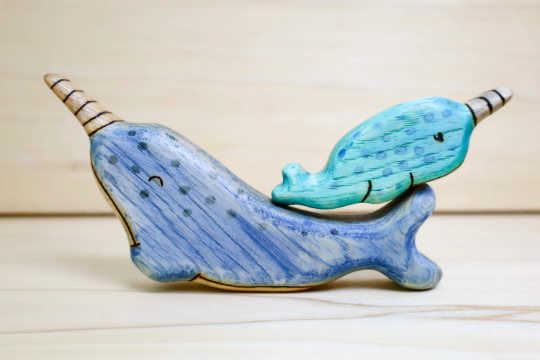 Wooden Narwhal Whale Toy