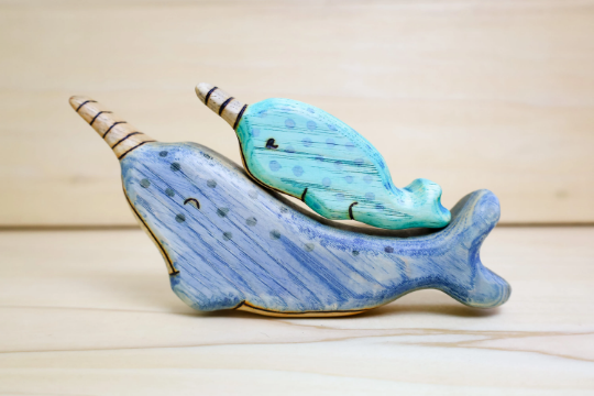 Wooden Narwhal Whale Toy