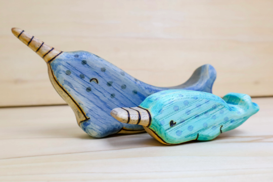 Wooden Narwhal Whale Toy