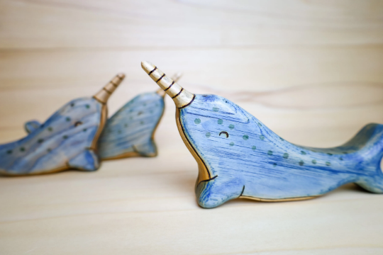 Wooden Narwhal Whale Toy
