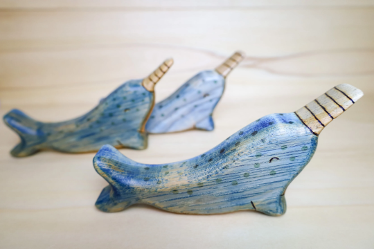 Wooden Narwhal Whale Toy