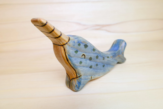 Wooden Narwhal Whale Toy