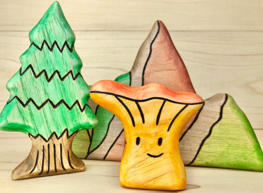 Wooden Chanterelle Mushroom Toy