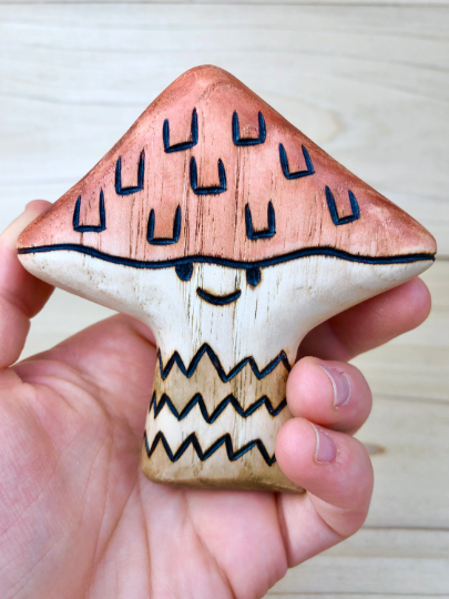 Wooden Shaggy Cap Mushroom Toy
