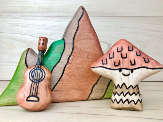 Wooden Shaggy Cap Mushroom Toy