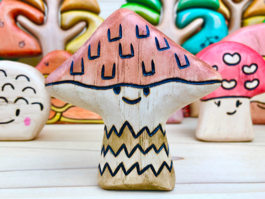 Wooden Shaggy Cap Mushroom Toy