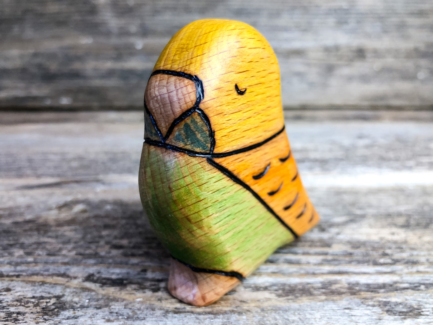 Wooden Green Yellow Budgie Parakeet Toy