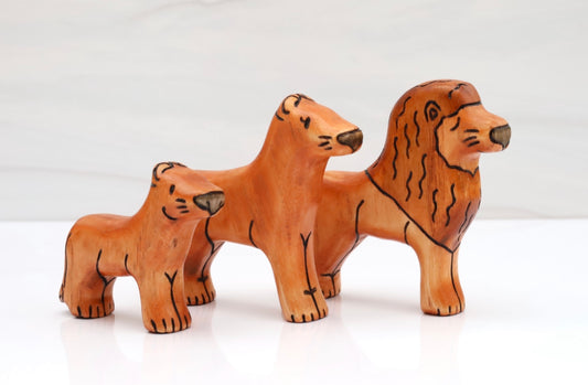 Wooden Lion Family- Lion, Lioness, Or Lion Cub