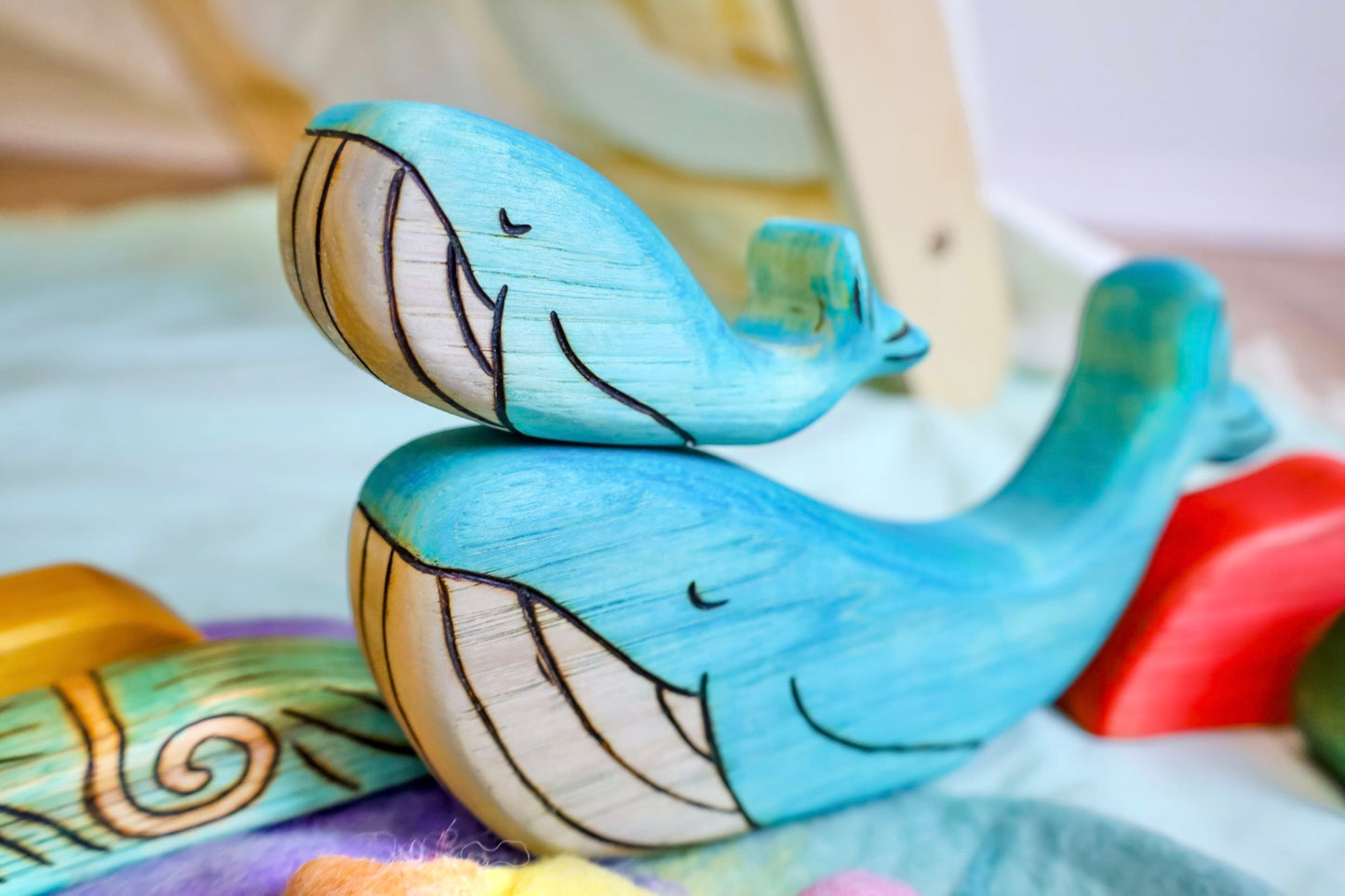 Wooden Blue Whale Toy- Mom Or Baby Whale