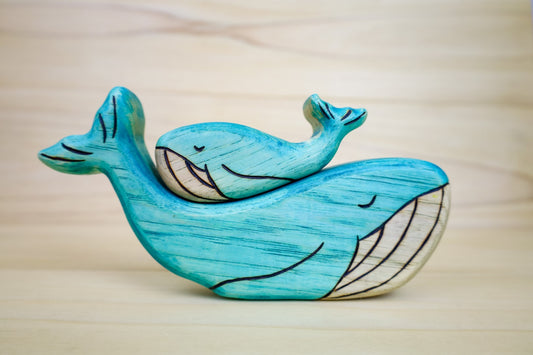 Wooden Blue Whale Toy- Mom Or Baby Whale