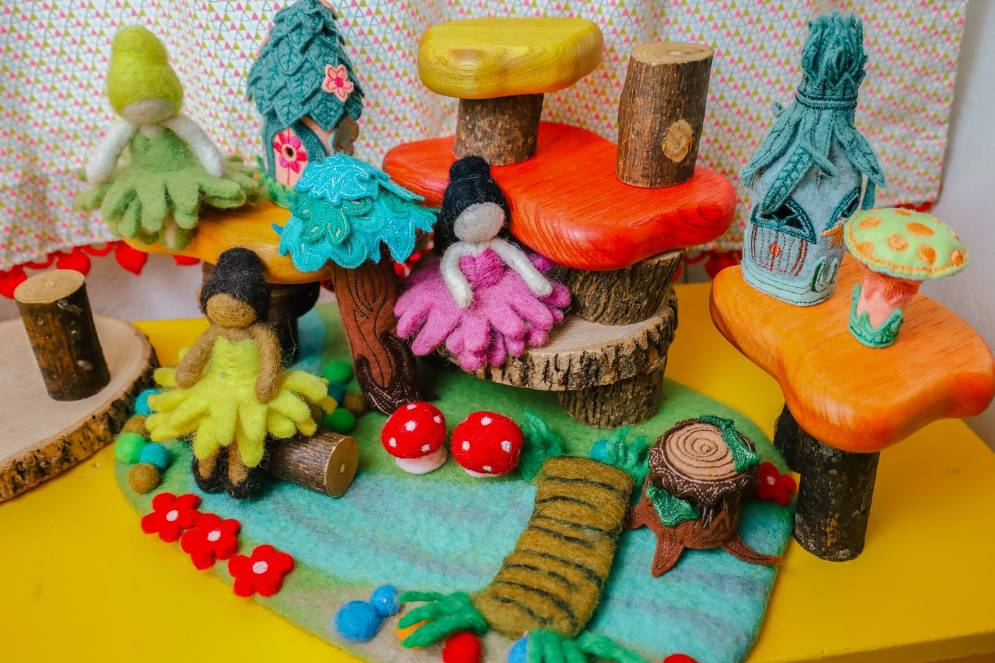 Mushroom Stream With Bridge Felted Playmat