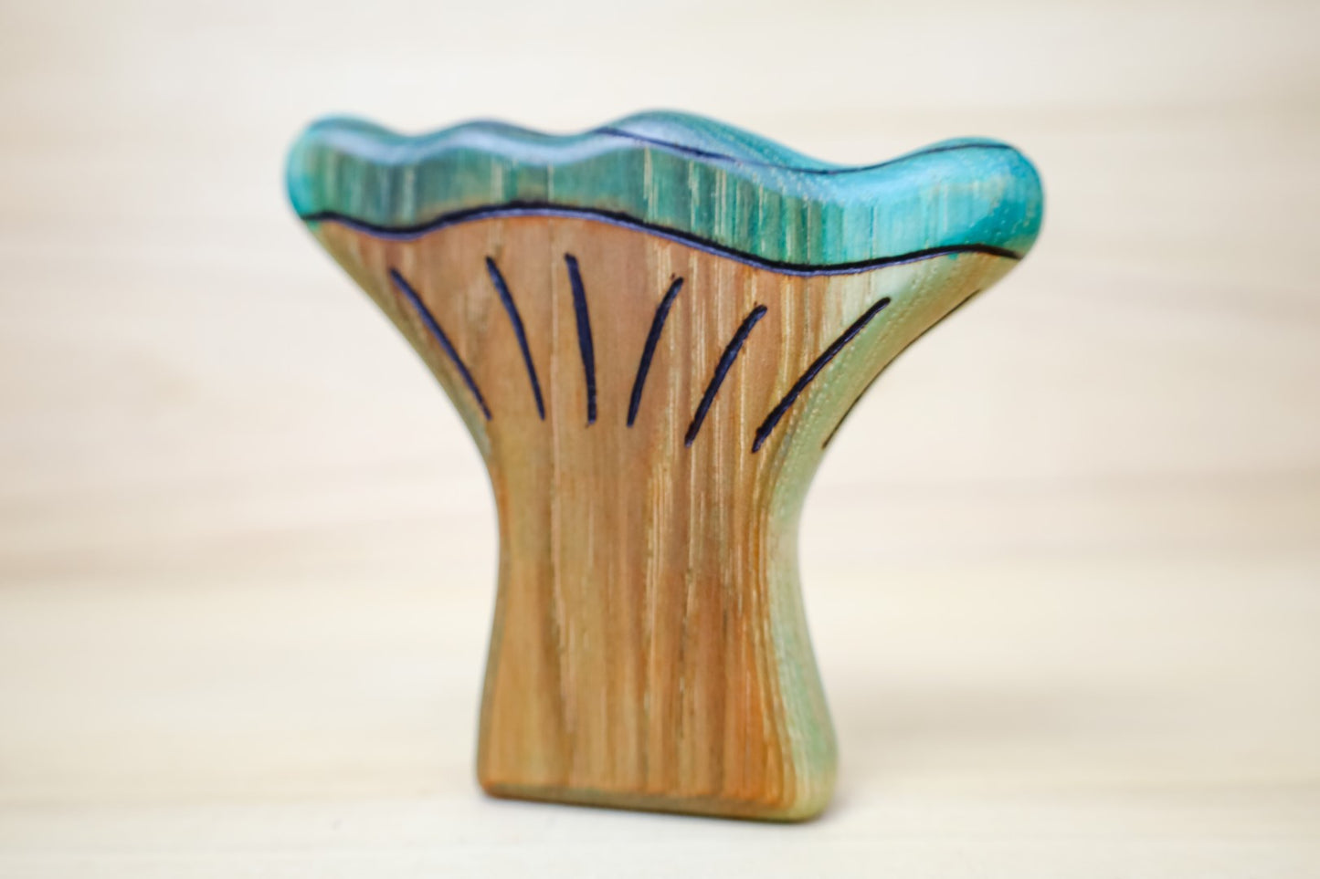 Wooden Blue Trumpet Mushroom Toy