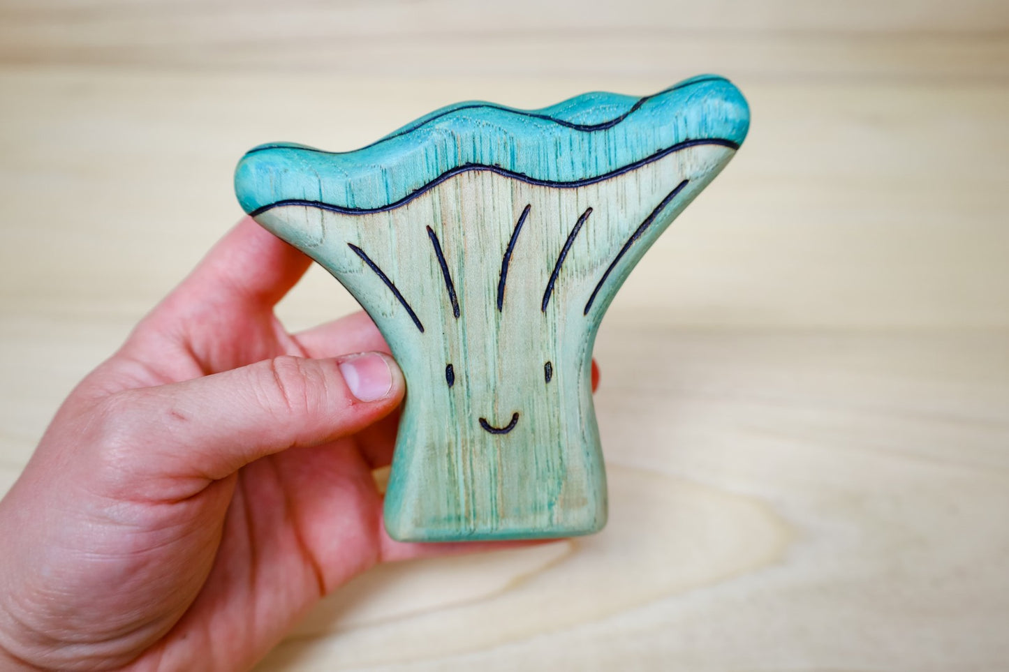 Wooden Blue Trumpet Mushroom Toy