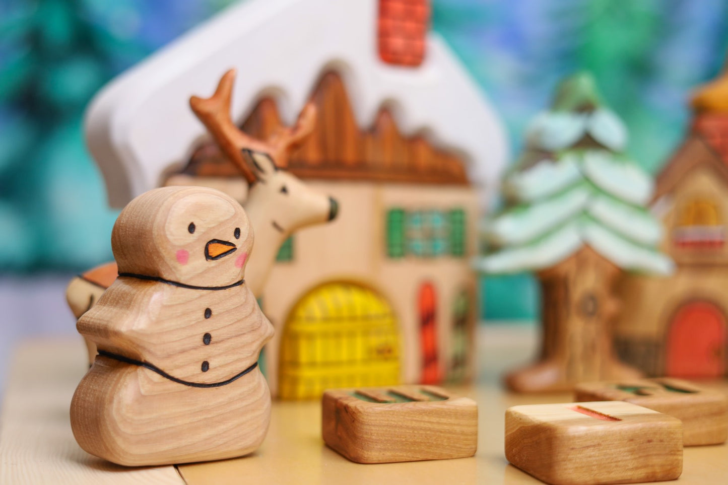 Chunky Wooden Snowman Toy