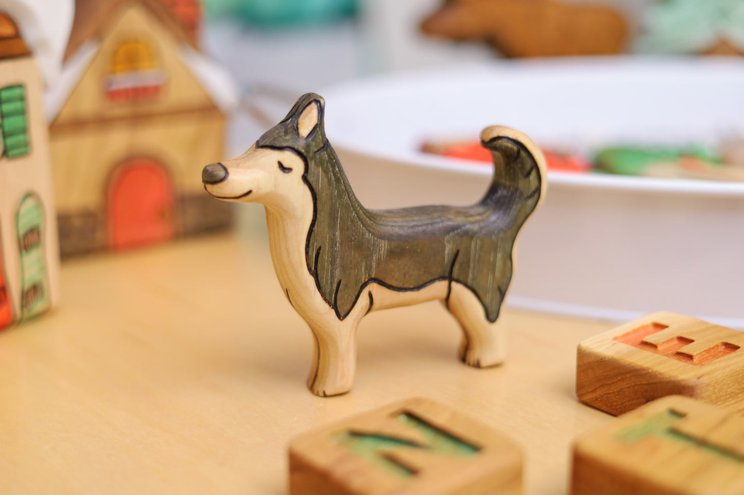 Wooden Husky Toy Dog