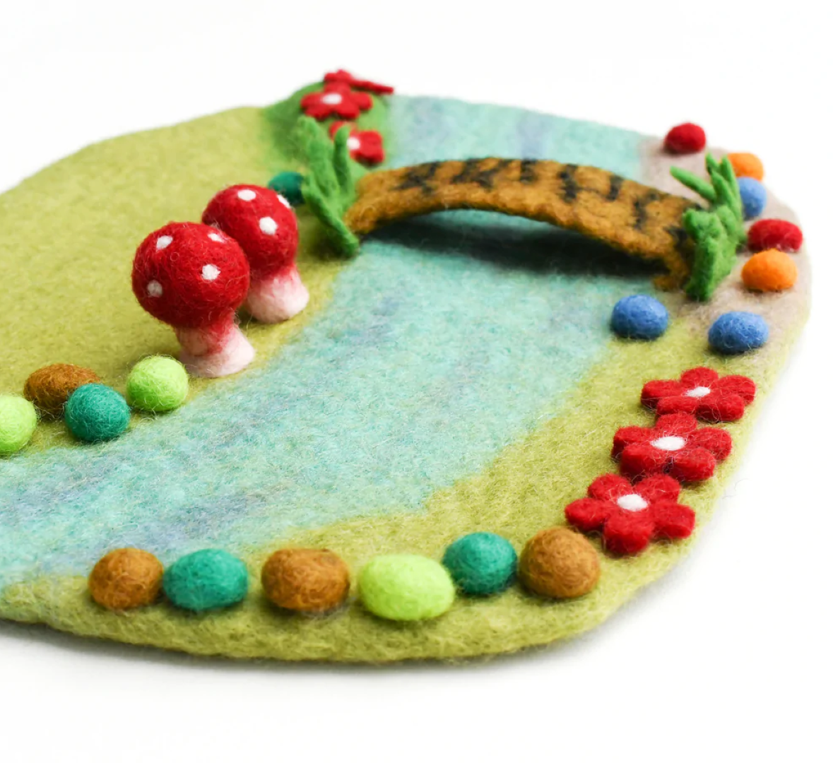 Mushroom Stream With Bridge Felted Playmat