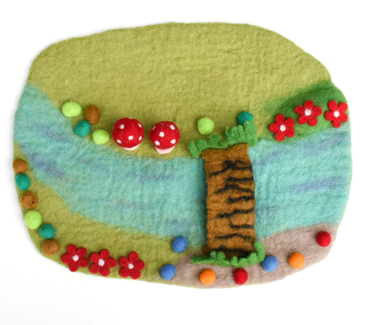 Mushroom Stream With Bridge Felted Playmat