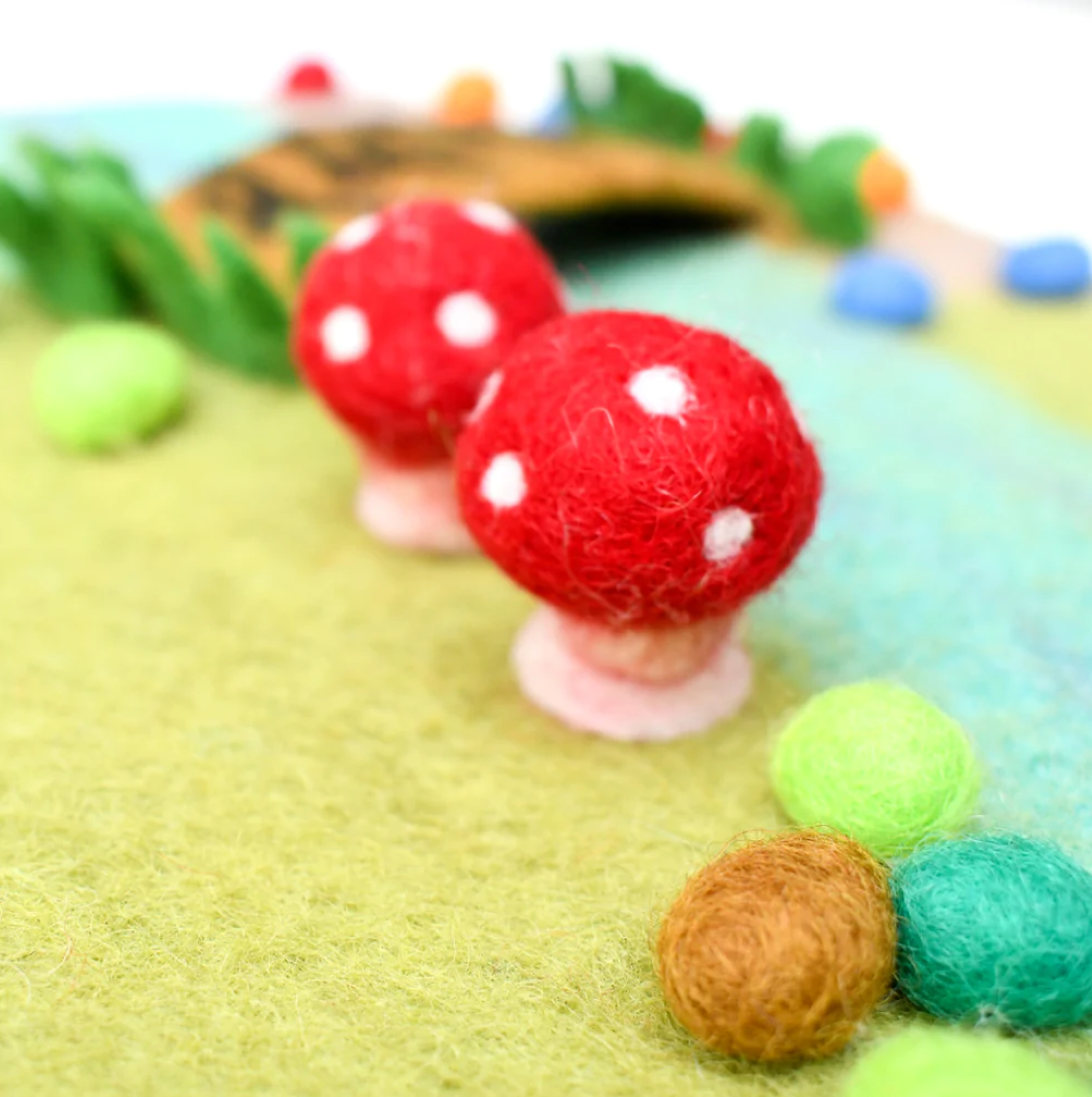 Mushroom Stream With Bridge Felted Playmat