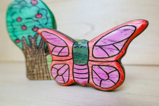 Wooden Butterfly Minibeast Toy~ Orange, Blue, Or Purple Butterfly