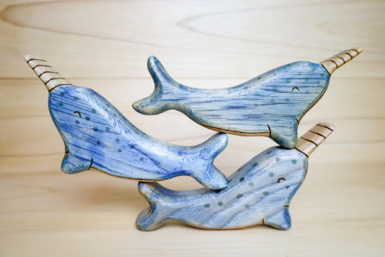 Wooden Narwhal Whale Toy