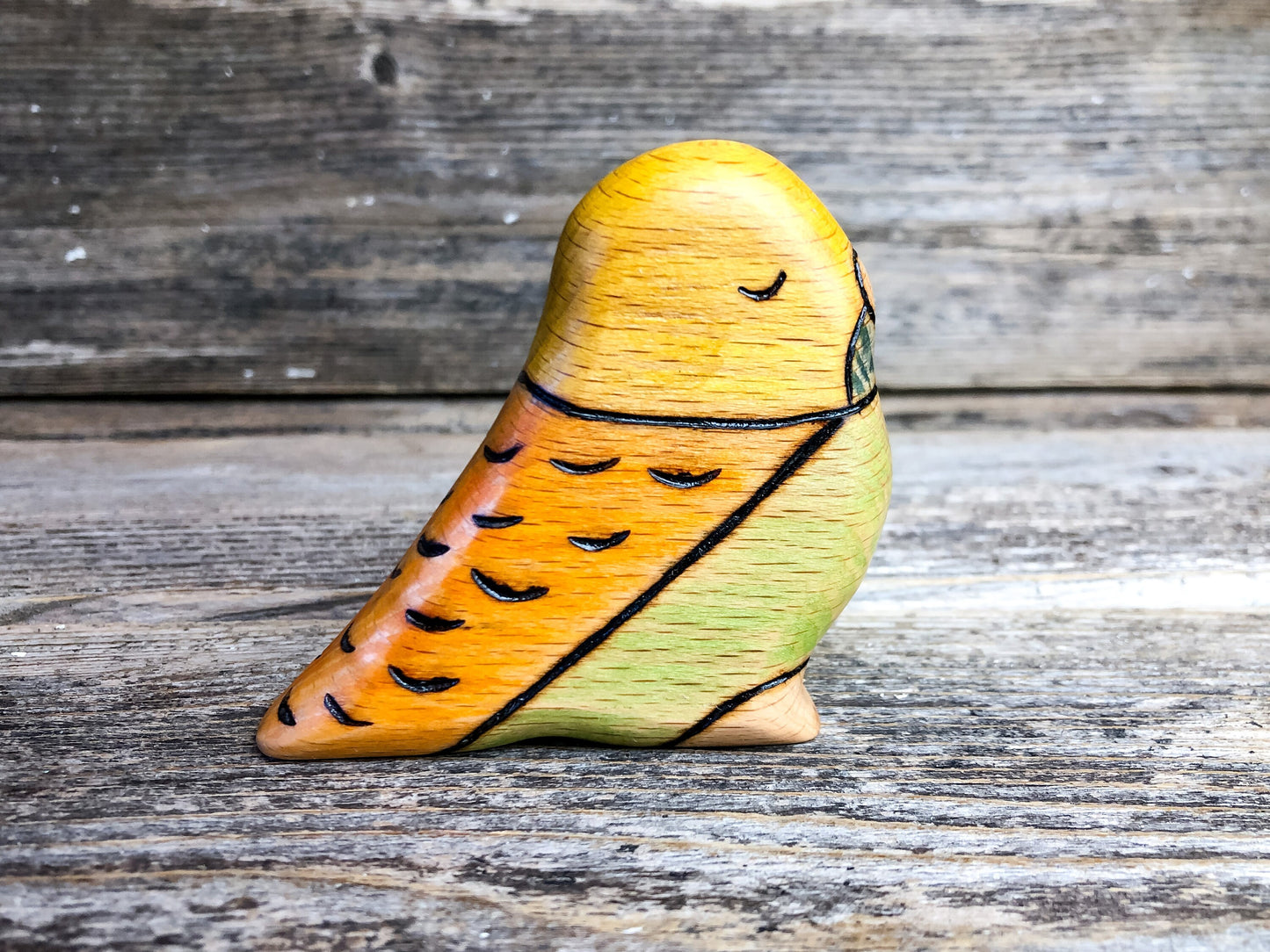 Wooden Green Yellow Budgie Parakeet Toy