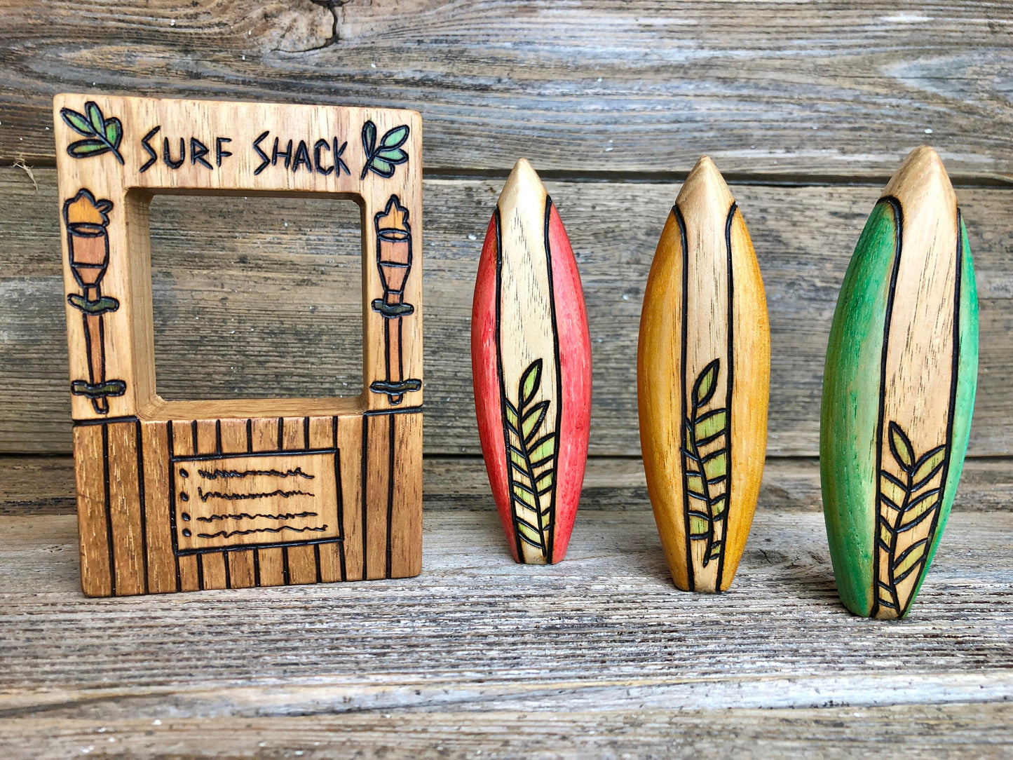 Wooden Retro Surf Board Toy~ Blue, Yellow, Or Red